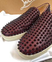 ◆Christian Louboutin 極美品 ROLLER-BOAT FLAT CALF/GG/SPIKES LIE DE VIN-42 クリスチャンルブタン ローラーボート スパイク スニーカー_画像4