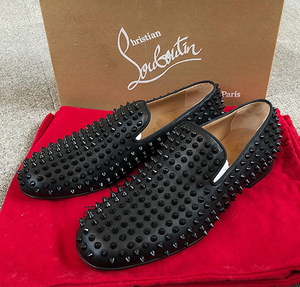 ◆Christian Louboutin 極美品 ROLLERBOY SPIKES FLAT NAPPA/GROSGRAIN BLACK/BLACK-42 クリスチャン・ルブタン「Dandelion Spikes」