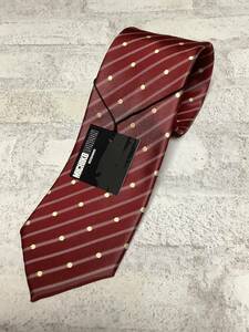新品ミチコロンドン日本製ネクタイ 赤エンジの綺麗なドットストライプコラボ柄　シルク100%お買い得サービス