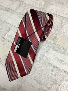 新品ミチコロンドン日本製ネクタイ 　赤エンジ系の綺麗な逆ストライプ　シルク100% お買い得サービス