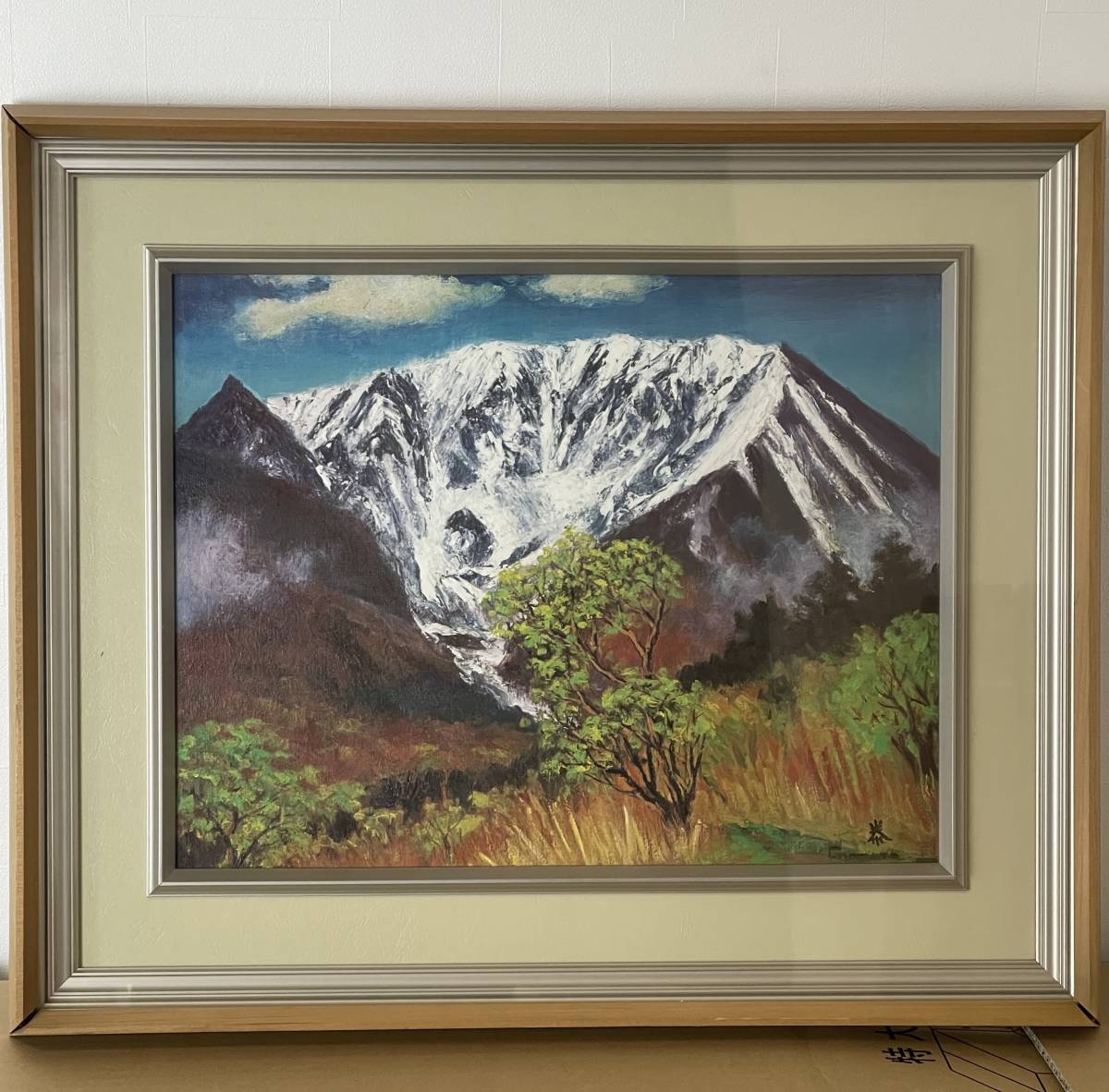 激安大特価! 油絵60号 『駒』 野村昭雄作 絵画 風景画 M 額縁