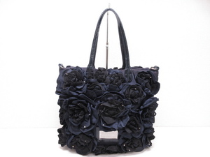 ■ Unused [Valentino Garavani] Beads & Flower Satin x Enamel Tote Bag (Women's) Navy x Black ◇ 5HT1148 ◇, cormorant, Valentino, for women