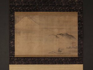 【模写】【1円開始】【伝来】ky3449〈可翁〉大幅 富士見僧図 室町水墨 水墨画の先駆者