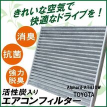 エアコンフィルター 交換用 TOYOTA トヨタ アルファード ATH10W 対応 消臭 抗菌 活性炭入り 取り換え 車内 純正品同等 新品 未使用_画像1