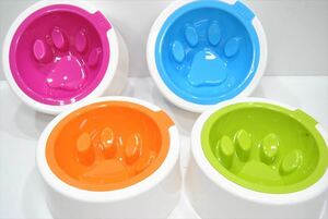 【CAGF】ペット用 食器 肉球 早食い 防止 フードボウル カラフル カラー 4個 まとめ売り 犬 猫　