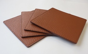  leather. Coaster * caramel color * cow leather * shrink processing * leather Coaster *4 pieces set * stitch *koba processing * hand made 