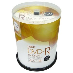 送料無料 DVD-R 4.7GB データ用 100枚組スピンドルケース入 16倍速対応 ホワイトワイド印刷対応 Lazos L-DD100P/2600ｘ３個セット/卸