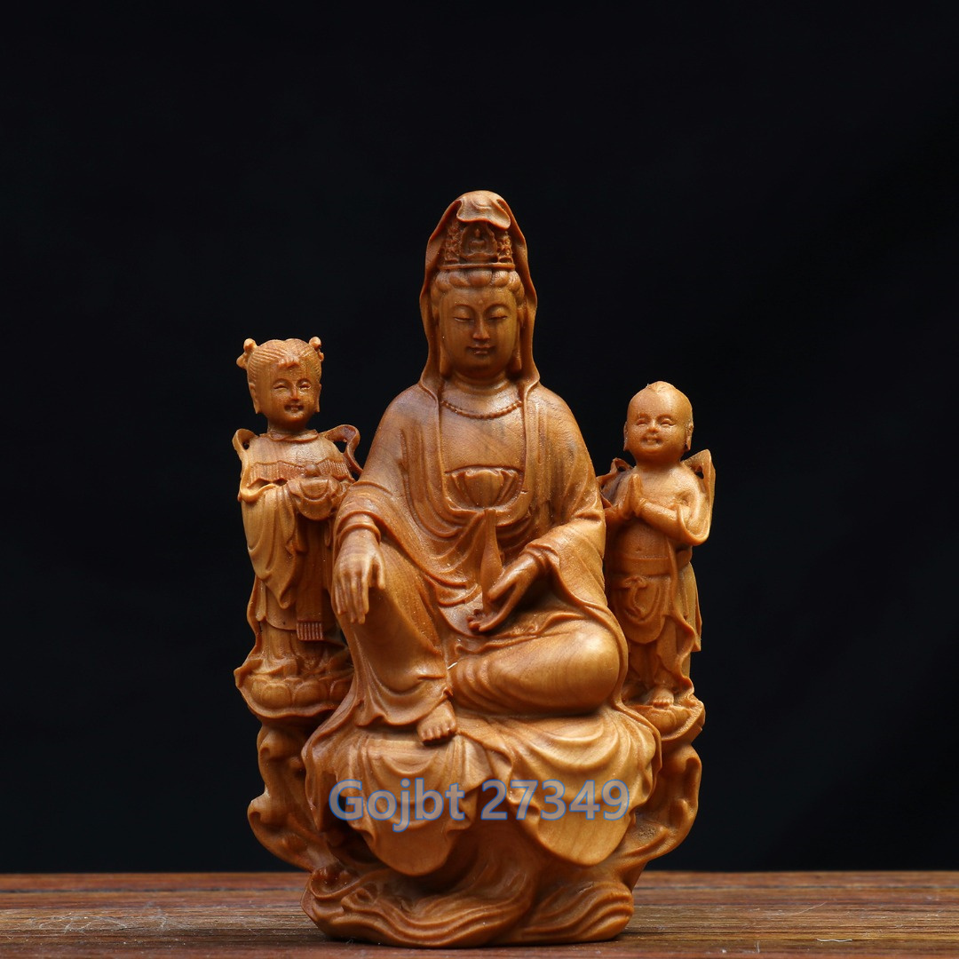 【再入荷！】 仏教工芸品 木彫仏像 観音菩薩像 手作り 精密細工 送子 