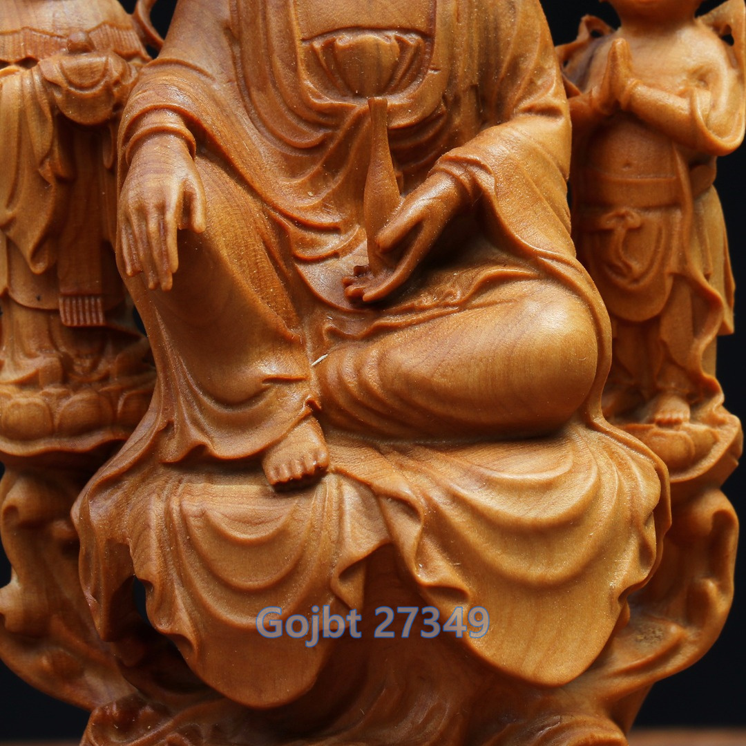再入荷！】 仏教工芸品 木彫仏像 観音菩薩像 手作り 精密細工 送子観音 