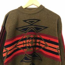 (k)80's 80年代 PENDLETON ペンドルトン USA製 ネイティブ ジョセフ ニットセーター Lサイズ オリーブ ウール_画像4