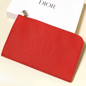 ◆送料無料◆ Dior ディオール レッド フラット 綿 ポーチ ノベルティ 赤 コスメポーチ 化粧ポーチ ノベルティー 非売品