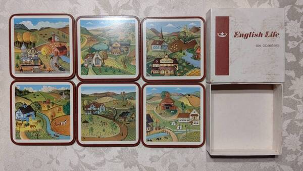 1 コースター(10.5×10.5㎝) 6枚セット 英国製 FOLK ARTモチーフ 箱無し