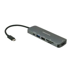 送料無料 ドッキングステーション カードリーダー USB+CR+HDMI+PD60W給電 USB Type-C USB3.1 Gen1 6in1 グリーンハウス GH-MHC6A-SV/8721