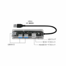 送料無料 SDカードリーダー＆USB3.0 3ポート ハブ スケルトンUSB3.2Gen1対応 美和蔵 MPC-HU3PU3CR-R/1321ｘ１台_画像2