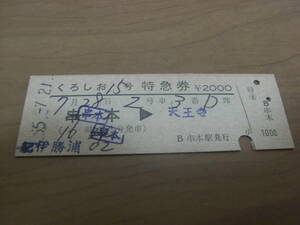 くろしお15号　特急券　昭和55年7月21日　串本駅発行