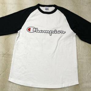 ☆Champion☆チャンピオン ビッグロゴ 7分袖 Tシャツ M 白×黒系 ラグラン袖 半袖 長袖 C3-P405の画像2