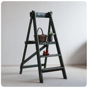  England antique wooden paint step ladder 3 step / Country / car Be Schic / store furniture / stand for flower vase [ atmosphere. is good stepladder ]Z-934