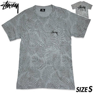 希少■STUSSY (ステューシー) 筆記体 ロゴ GUAM グアム 限定 総柄 半袖 Tシャツ 灰グレー S 古着 ヴィンテージ オールド