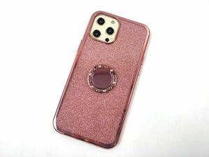 iPhone 12 Pro Max for smartphone ring attaching rhinestone Kirakira soft cover case pink 