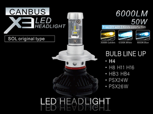 ホンダ Z ゼット インサイト シビック ストリーム ライフ ヘッドライト用 SOLオリジナル X3 LEDバルブ H4 3000 6500 8000K キャンセラー付