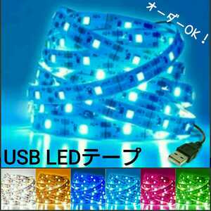 【送料210円～】250cm 非防水 USB LEDテープ 【オーダー可能！】 1本 5v テープライト 水色 アイスブルー 2m50cm