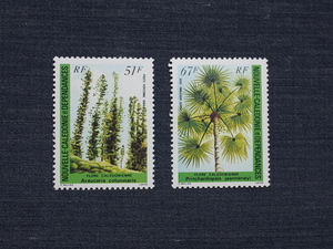  New Caledonia stamp tree 2 kind unused naan yo light gi, cocos nucifera. tree 1984 year 