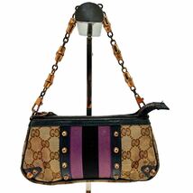 激レア●幻の逸品●GUCCI グッチ ゴールドバンブーチェーン シェリーライン 2way ハンドバッグ セカンド スタッズ gg柄 キャンバス 金具_画像2