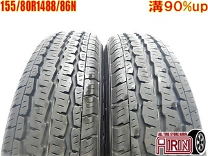 中古 155/80R14 88/86N TOYO TOYO H11 サマータイヤ 2本セット プロボックス などに 中古タイヤ 14インチ