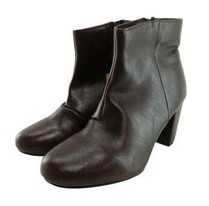 SG1334■ 新品 靴 ブーツ ベーシック ショート ブーティ 内側ファスナー シンプル Mサイズ( 23.0～ 23.5cm) ダークブラウン