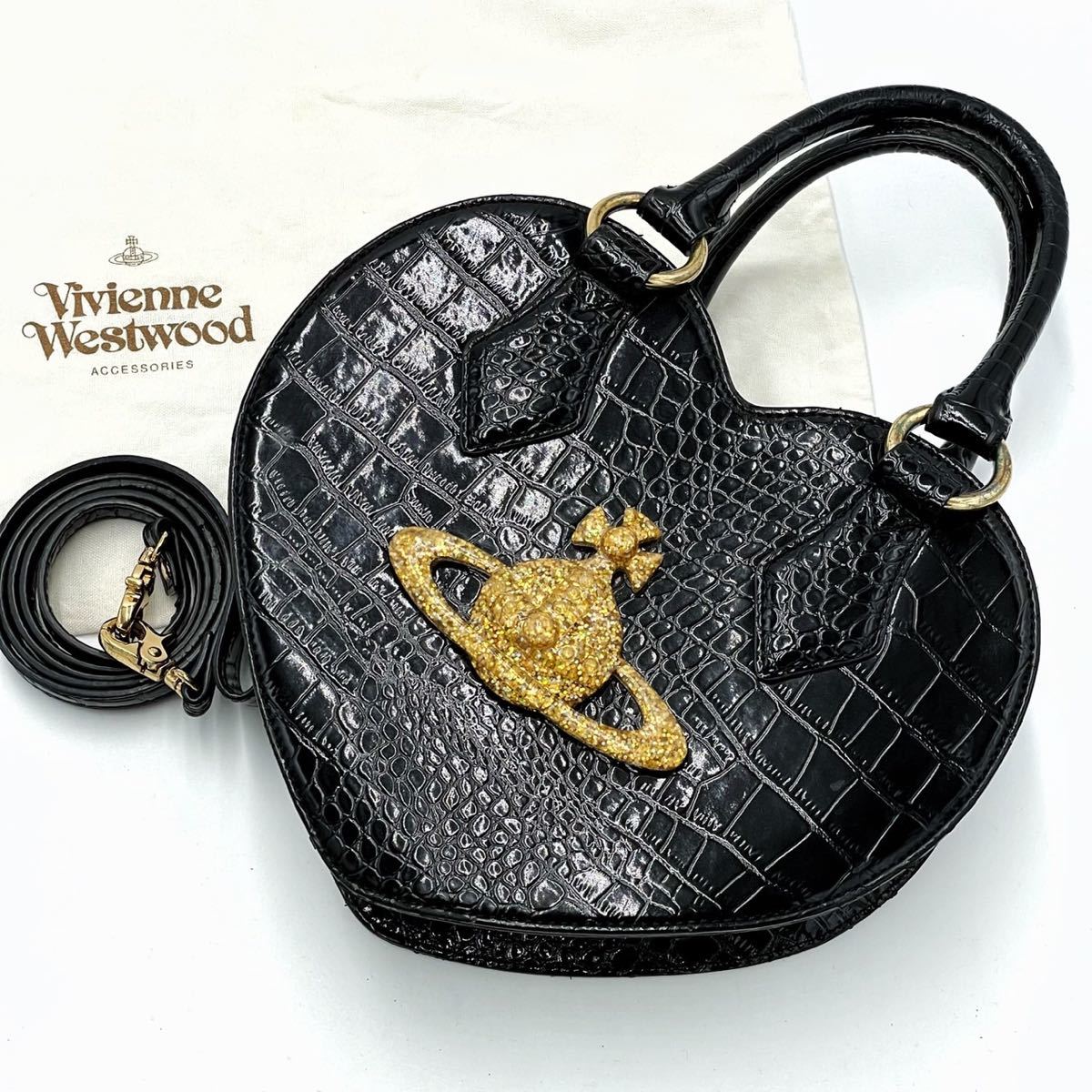 大人気販売中 Vivienne Westwood ハート型バッグ ブラック クロコ型
