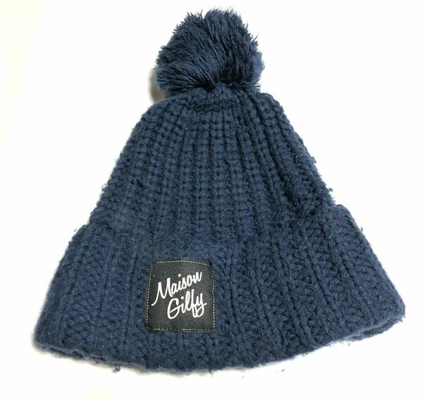 Maison Gilfy　メイソンギルフィー　ポンポン　ニット帽　帽子　青　ブルー　防寒　おしゃれ　春先まで　ニットキャップ　ワッチキャップ