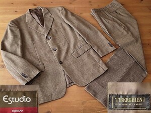 D'URBAN Estudio ダーバン TIBERGHIEN イタリア生地 ３釦 シングル スーツ ジャケット & ２タック スラックス パンツ セットアップ L～XL 