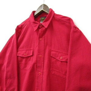 70s~ DEERSKIN サイズ XL USA製 シャモア クロス シャツ 長袖 無地 単色 フラップポケット レッド ディアスキン 古着 ビンテージ 1MA0307