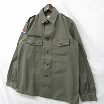 80's オランダ軍 実物 サイズ 47-49 XL~ ユーティリティ シャツ ジャケット 国旗 ワッペン カーキ系 古着 ビンテージ ミリタリー 1MA2319_画像1