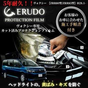 車種専用カット済保護フィルム　トヨタ　ヴォクシー 【ZRR80型/ZRR85型】年式H28.1-H29.6　ヘッドライト【透明/スモーク/カラー】　