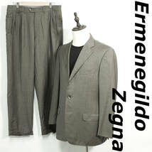 S033 Ermenegildo Zegna エルメネジルドゼニア スーツセットアップ 50サイズ セピアっぽいグレー内側ベージュ3B総裏サイドベンツ_画像1