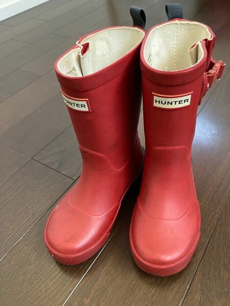 【お値下しました】ハンター キッズレインブーツ UK10 赤色レッド 16cm ハンターレインブーツ 長靴 HUNTER