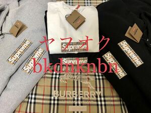 【新品 黒L Supreme Burberry Box Logo Hooded Sweatshirt】 バーバリー ボックスロゴ パーカー bandana tiffany denim trucker jacket