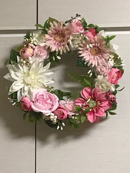フラワーリース 春向き アーティフルフラワー ピンク