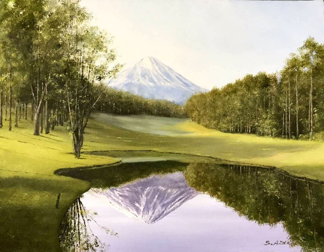 Peinture à l'huile Peinture occidentale (livraison possible avec cadre de peinture à l'huile) F4 Parcours de golf avec vue sur le Mont Fuji Shogo Aida, Peinture, Peinture à l'huile, Nature, Peinture de paysage
