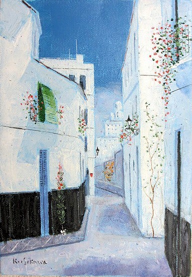 Oil painting, Western painting (delivery available with oil painting frame) F6 size Narrow Road Seville by Yoshizu Ishikawa, Painting, Oil painting, Nature, Landscape painting