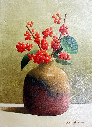 Oil painting, Western painting (delivery available with oil painting frame) P8 size Red fruit Hideaki Yasuda, Painting, Oil painting, Still life