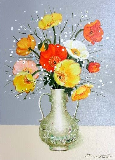 Oil painting, Western painting (can be delivered with oil painting frame) No. F6 Poppy Setsuko Chiga, painting, oil painting, still life painting