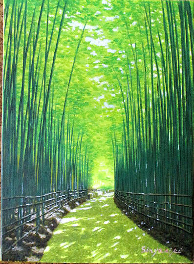 Картина маслом, Картина в стиле вестерн (возможна доставка с рамой для картины маслом) WF3 Бамбуковый лес 1 Иппей Шиньяшики, Рисование, Картина маслом, Природа, Пейзаж