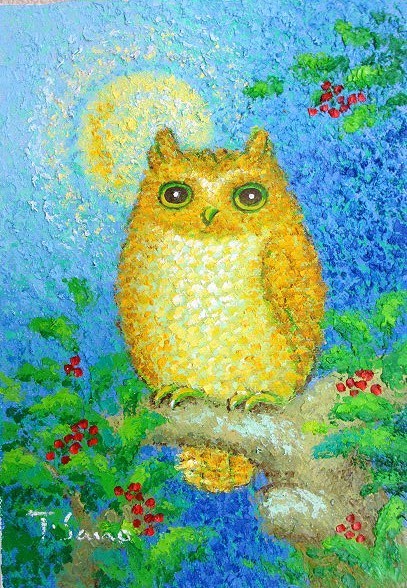 油画, 西洋画(可送油画框) No. F4 Connosous Owl 2 佐野千惠子, 绘画, 油画, 动物画