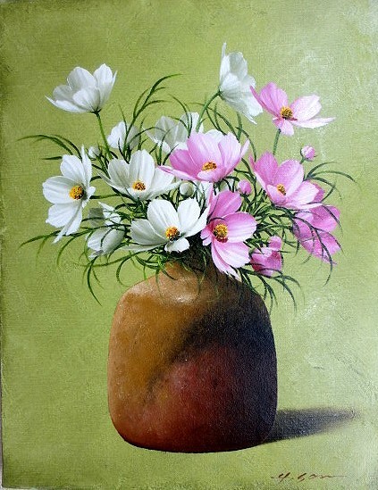 Oil painting, Western painting (delivery possible with oil painting frame) WF6 Cosmos Vase Hideaki Yasuda, Painting, Oil painting, Still life