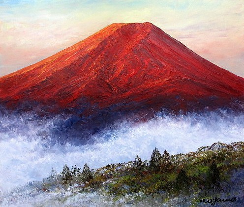 油画西洋画(可送油画框)M15红富士2小川久夫, 绘画, 油画, 自然, 山水画