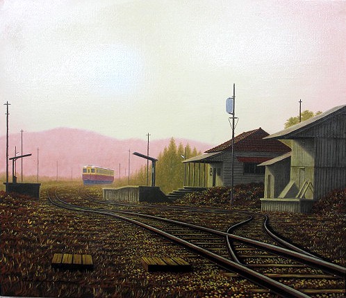 Oil painting, Western painting (delivery available with oil painting frame) F10 Morning Station 1 Toshihiko Asakuma, Painting, Oil painting, Nature, Landscape painting