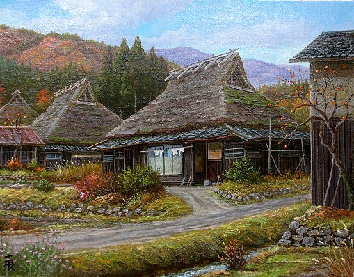 Pintura al óleo, Cuadro occidental (se puede entregar con marco para pintura al óleo) tamaño M3 Finales de otoño, Carretera Tamba de Kazune Saruwatari, Cuadro, Pintura al óleo, Naturaleza, Pintura de paisaje