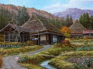 Art hand Auction Oil painting, Western painting (can be delivered with oil painting frame) SM Late Autumn Kyoto Miyama 1 Kazune Saruwatari, painting, oil painting, Nature, Landscape painting